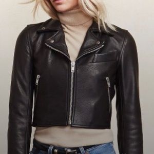 Reformation Locke Black Cropped Leather Jacket XS